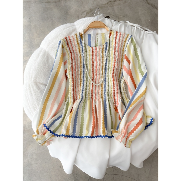 Mikey Pleated Stripe Top